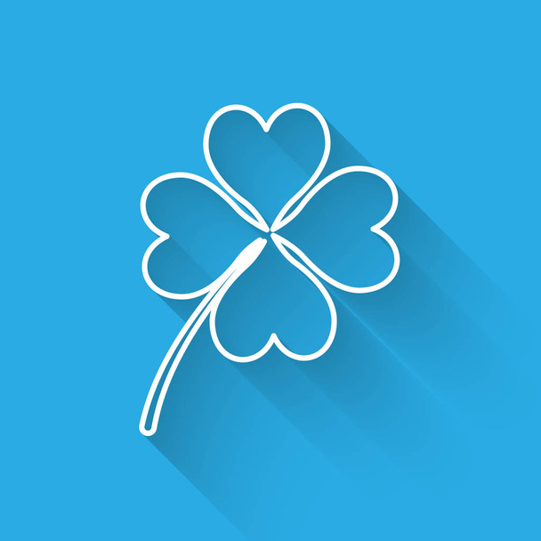 Witte vier Leaf Clover pictogram geïsoleerd met lange schaduw. Happy Saint Patrick dag. Vector illustratie - Vector, afbeelding