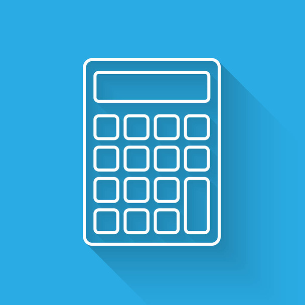 Icono de la calculadora blanca aislado con sombra larga. Símbolo contable. Cálculos de negocio matemáticas educación y finanzas. Ilustración vectorial
 - Vector, imagen