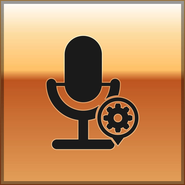Black Microphone and gear icon isolated on gold background. Adjusting app, service concept, setting options, maintenance, repair, fixing. Vector Illustration - Vector, Image