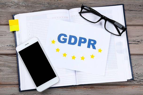 General Data Protection Regulation, GDPR with notepad, glasses a - Fotó, kép