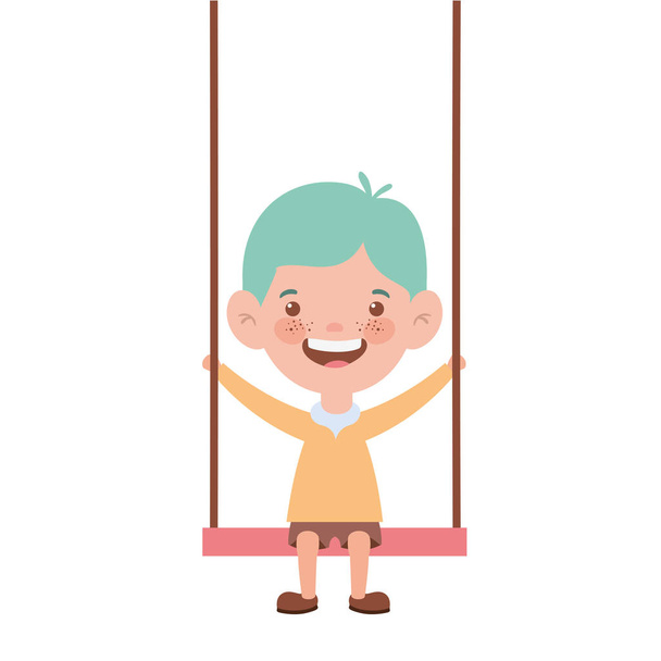 baby boy in swing smiling on white background - Vector, Image