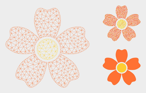 Flower Vector Mesh Wire Frame Model and Triangle Mosaic Icon - Vector, Image