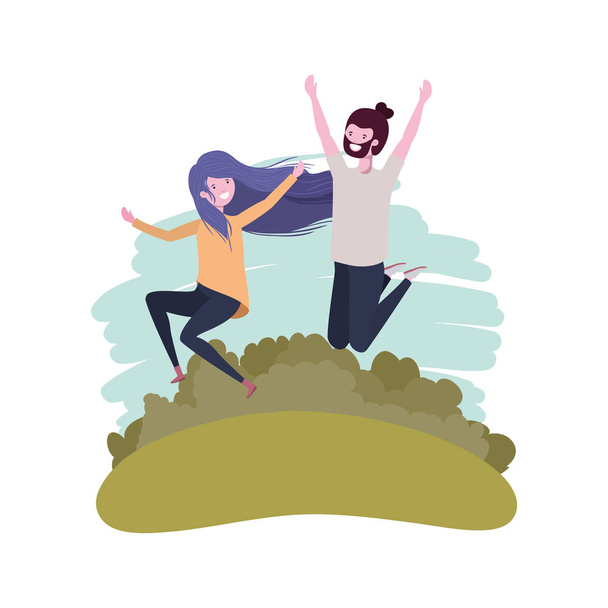 couple dancing in landscape with trees and plants - Vector, Image