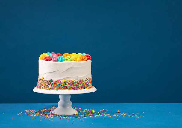 Colorful Birthday Cake over Blue - Photo, Image