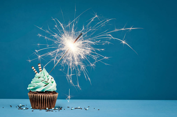 Birthday Cupcake with sparkler - Photo, Image