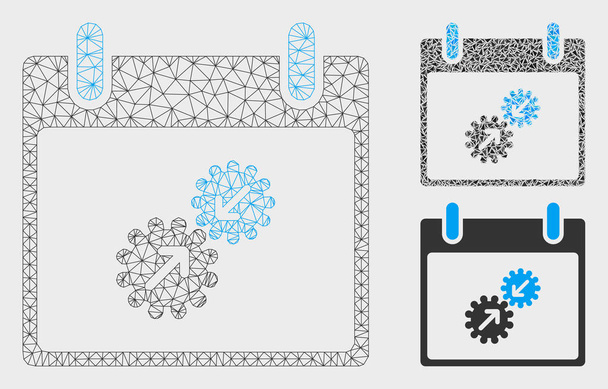 Gears Integration Calendar Day Vector Mesh Network Model and Triangle Mosaic Icon - Vektor, kép