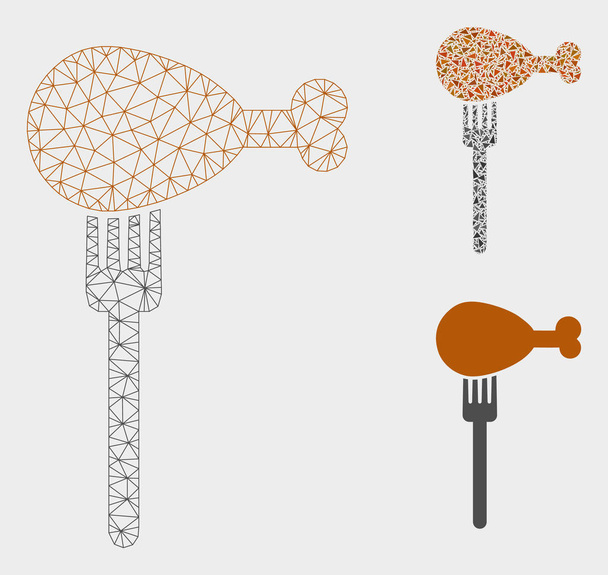 Fork Vector Mesh Carcass Model and Triangle Mosaic Icon - Vector, afbeelding