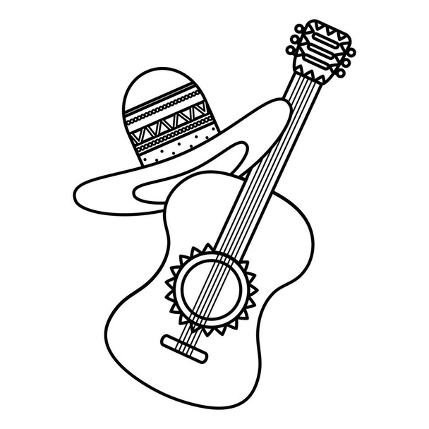 Guitarra con sombrero mexicano
 - Vector, imagen
