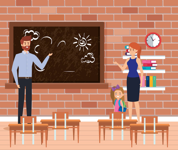 teachers couple with student girl in the school scene - Vector, Image