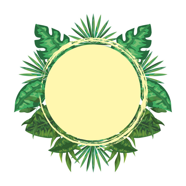 folhas exóticas e tropicais com armação circular de ramos
 - Vetor, Imagem
