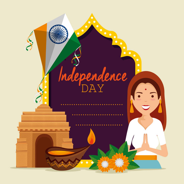 india woman with candle and kite decoration - Vector, Image