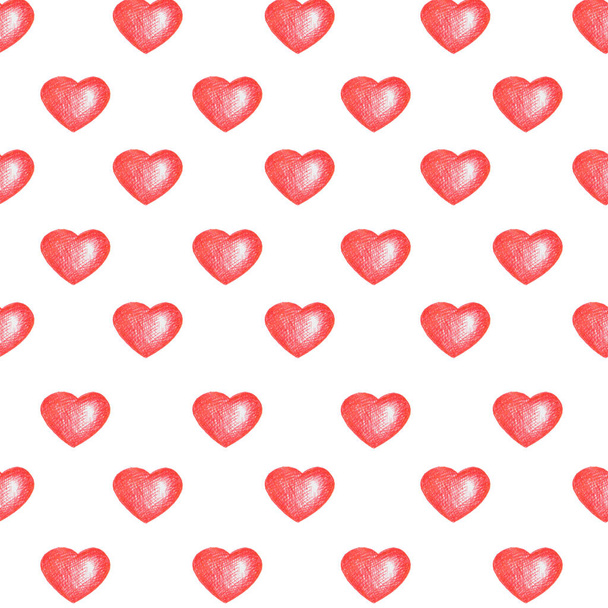 Love temes seamless texture. White background. Simple seamless pattern with red hearts isolated on white. - Foto, imagen