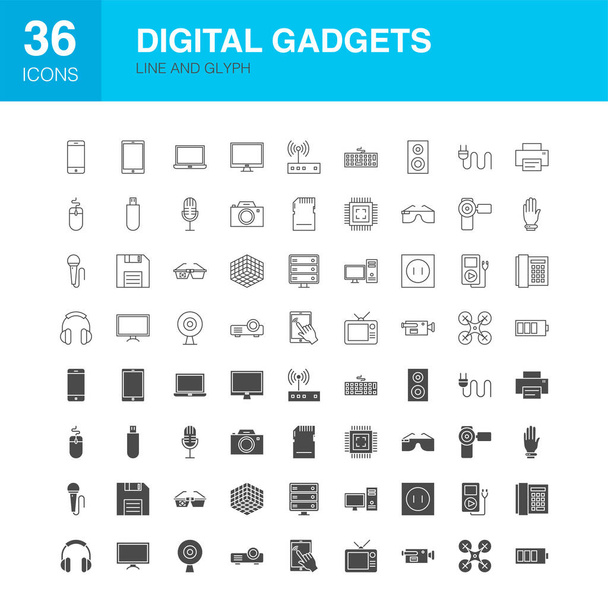 Digitale Gadgets Linie Web-Glyphen-Symbole - Vektor, Bild