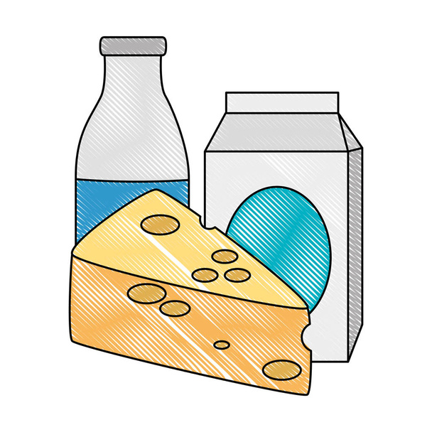 trozo de queso y leche
 - Vector, Imagen