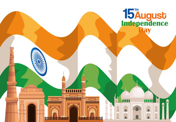 Ινδία σημαία με Ταζ Μαχάλ και αρχιτεκτονική - Διάνυσμα, εικόνα