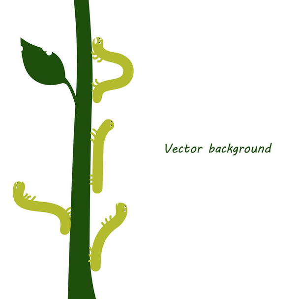 Caterpillars creep up. Funny caterpillars on a branch, vector - Vector, Imagen