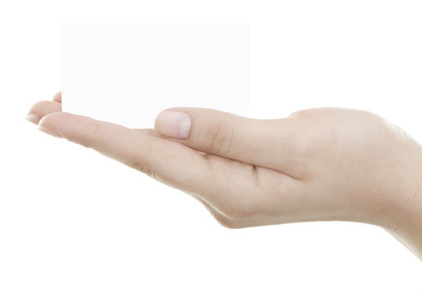 Blanc carte de jeu à la main femme sur blanc
 - Photo, image