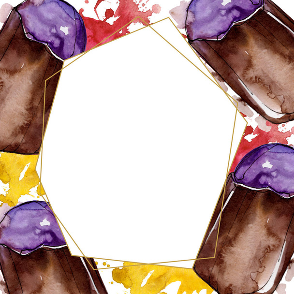 Tasty ice cream in a watercolor style. Aquarelle sweet dessert background illustration. Frame border ornament square. - Фото, зображення