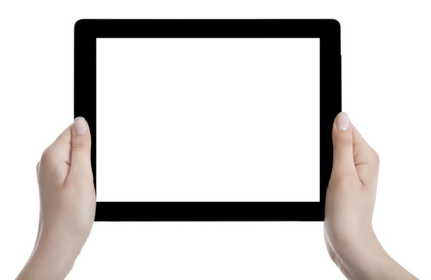 Mano sosteniendo la pantalla en blanco Tableta digital
 - Foto, Imagen