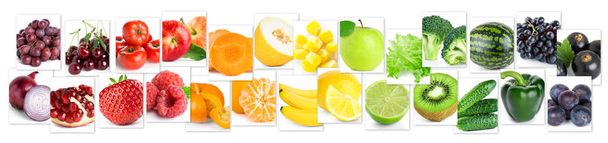 Collage aus farbigen Früchten und Gemüse - Foto, Bild