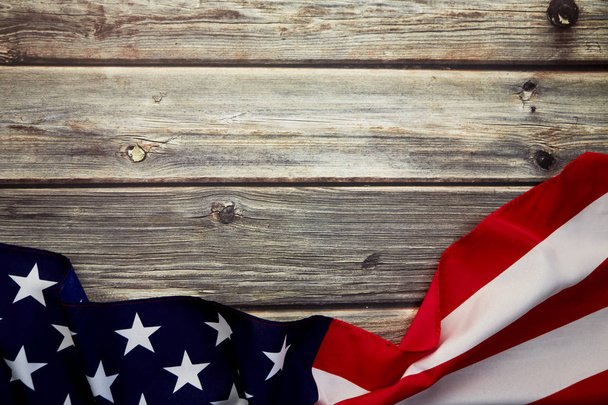 American flag on old rustic wooden board - Фото, изображение