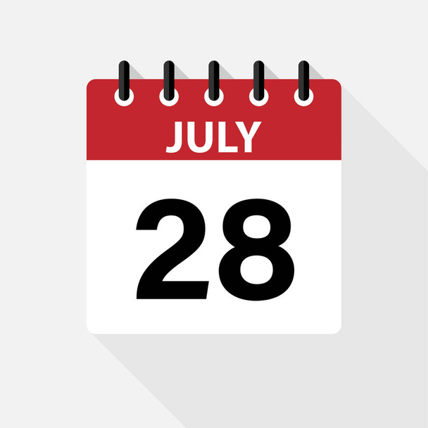 Ιούλιος διάνυσμα επίπεδη ημερήσιο εικονίδιο ημερολογίου. Ημερομηνία και ώρα, ημέρα, μήνας. Διακοπών. - Διάνυσμα, εικόνα