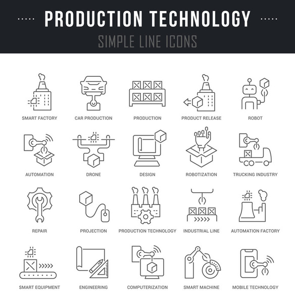 Definir ícones de linha de vetores de tecnologia de produção
 - Vetor, Imagem