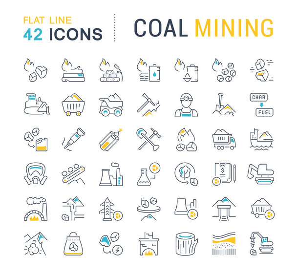 Векторна лінія Ікони видобутку вугілля - Вектор, зображення
