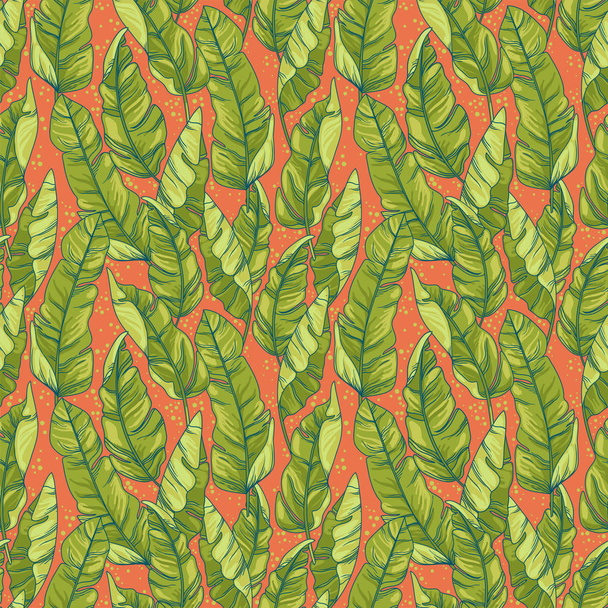 απρόσκοπτη μοτίβο με πράσινα τροπικά φύλλα, διανυσματική απεικόνιση - Διάνυσμα, εικόνα