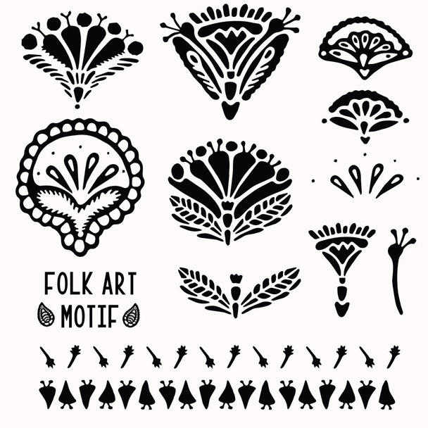 Ornamental folk art graphic design element. Hand drawn linocut