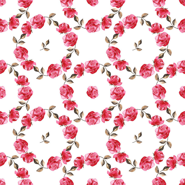 Watercolor hand-drawn beautiful seamless pattern with bouquets of bright peonies and foliage - Photo, Image