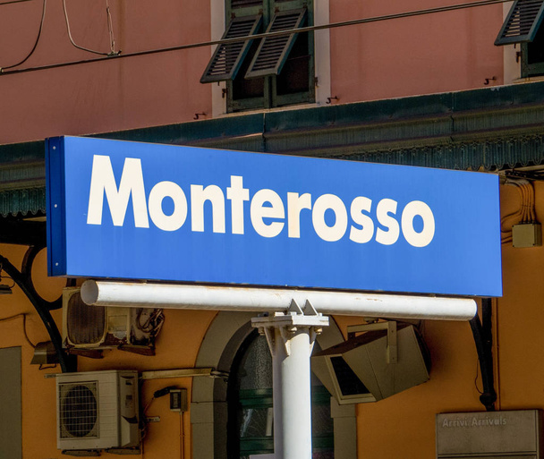 Sign of the Monterosso train station, Italy  - Photo, Image
