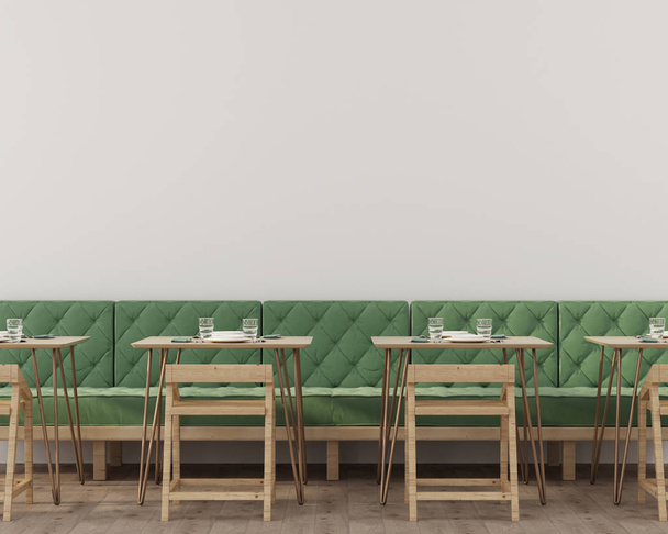 Belsejében egy kávézó vagy étterem egy puha zöld kanapé - Fotó, kép