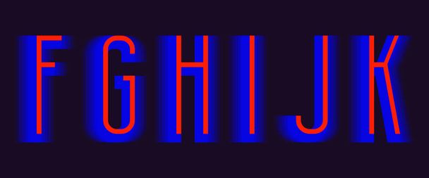 F, G, H, I, J, K piros, kék rétegű betűk. Városi élénk betűtípus. - Vektor, kép