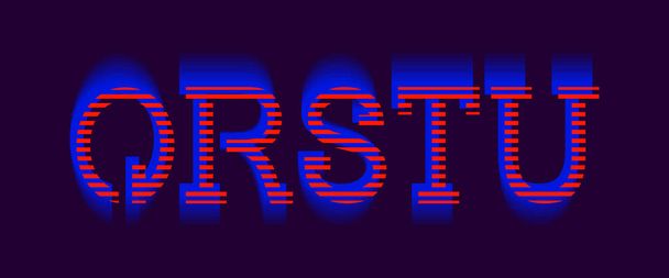 Q, R, S, T, U levendige letters. Rood blauw elektrisch lettertype. - Vector, afbeelding
