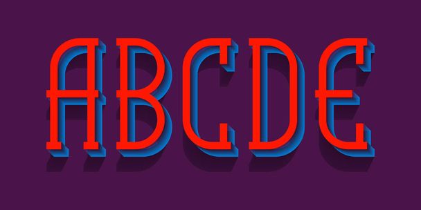 a, b, c, d, e illusionäre rote blaue Buchstaben. Schrift für städtische 3D-Buchstaben. - Vektor, Bild