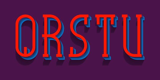 Q, R, S, T, U illusive red blue letters. Urban 3d letters font. - Vector, afbeelding
