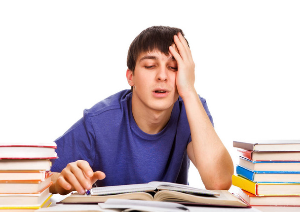 Estudiante cansado con los libros
 - Foto, Imagen