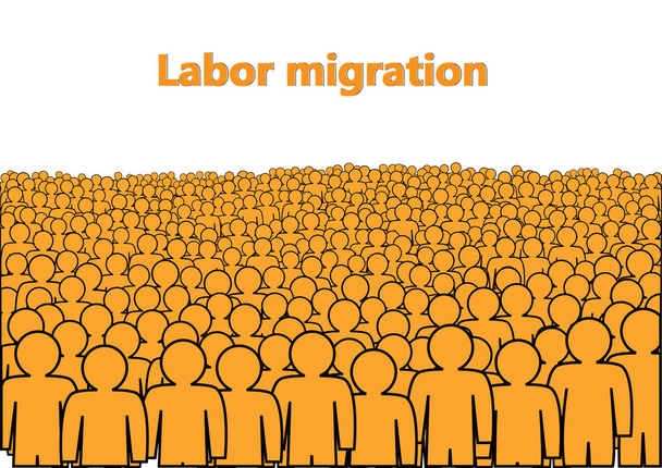 労働移行ポスター、白い背景水平ベクトルイラストに隔離されたオレンジ色の抽象的な人々の群衆 - ベクター画像