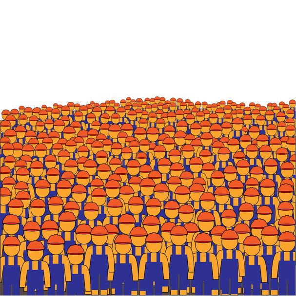 menigte van bouwer werknemers geïsoleerd op een witte achtergrond vierkante vector illustratie - Vector, afbeelding