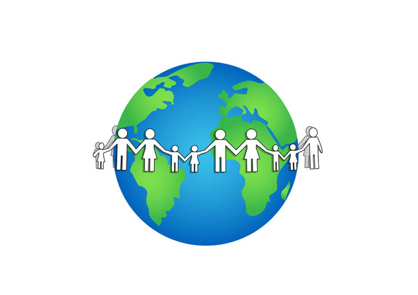 white paper people around earth isolated on a white background horizontal vector illustration - Vector, Image