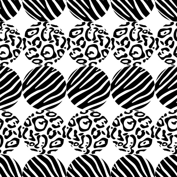 Leopard and Zebra spots. Polka dots seamless pattern. Mosaic of ethnic figures. Patterned texture. Geometric background. Can be used for wallpaper, textile, invitation card, wrapping, web page background. - Vector, Image