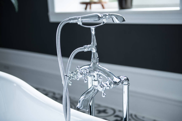 classic silver bathtub mixer with cold and hot water - Photo, Image