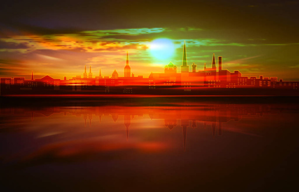 abstracte achtergrond met zonsondergang in Tallinn - Vector, afbeelding