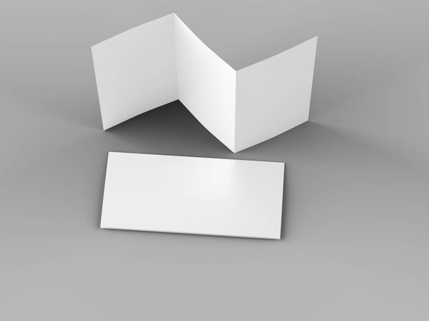 Otwórz potrójnie składany papier broszurę w formacie A4 makieta. 3D ilustracja - Zdjęcie, obraz