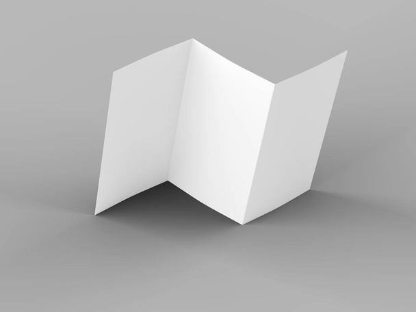 A4形式のモックアップ.3dイルスタートで三つ折りパンフレットを開く - 写真・画像