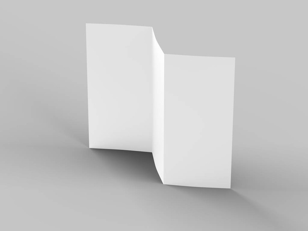 A4形式のモックアップ.3dイルスタートで三つ折りパンフレットを開く - 写真・画像