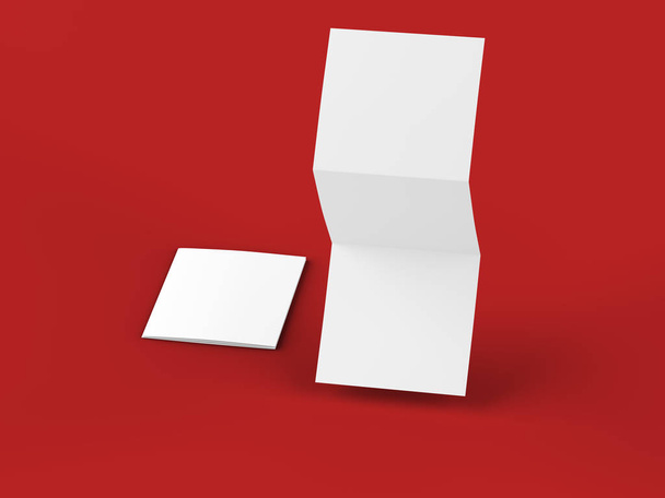 Open de Tri-gevouwen folder in vierkant formaat. 3D-illustratie - Foto, afbeelding