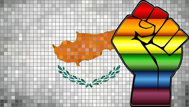 Shiny LGBT Protest Fist on a Cyprus Flag - Illustration, Abstract Mosaic Cyprus and Gay flags - Vector, Image