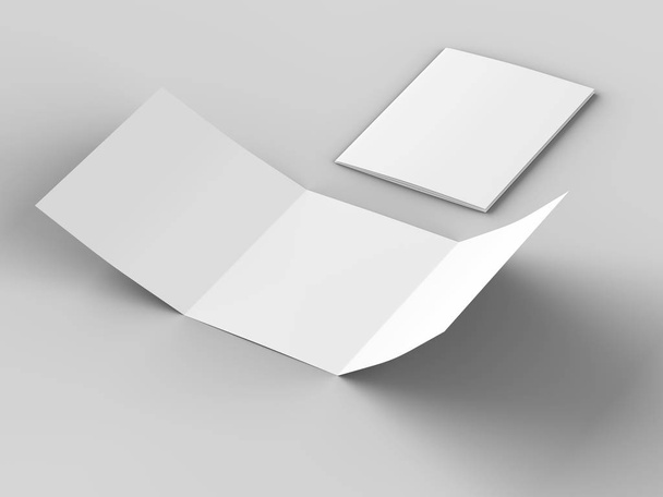 Ανοιχτό τριδιπλωμένο φύλλο οδηγιών με τετραγωνική μορφή. εικονογράφηση 3D - Φωτογραφία, εικόνα
